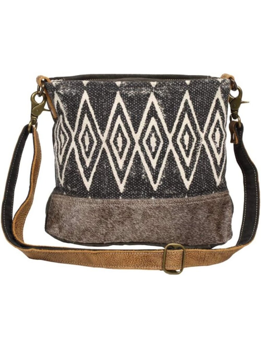 Boho Aztec Print Canvas Shoulder Bag with Leather Details - Stylish Women's